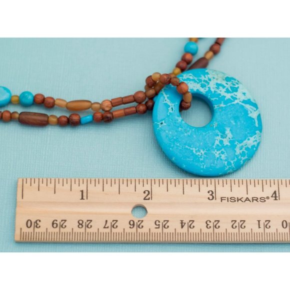 Vintage Turquoise Wood Pendant Necklace 18 Inches E15 - Picture 4 of 4